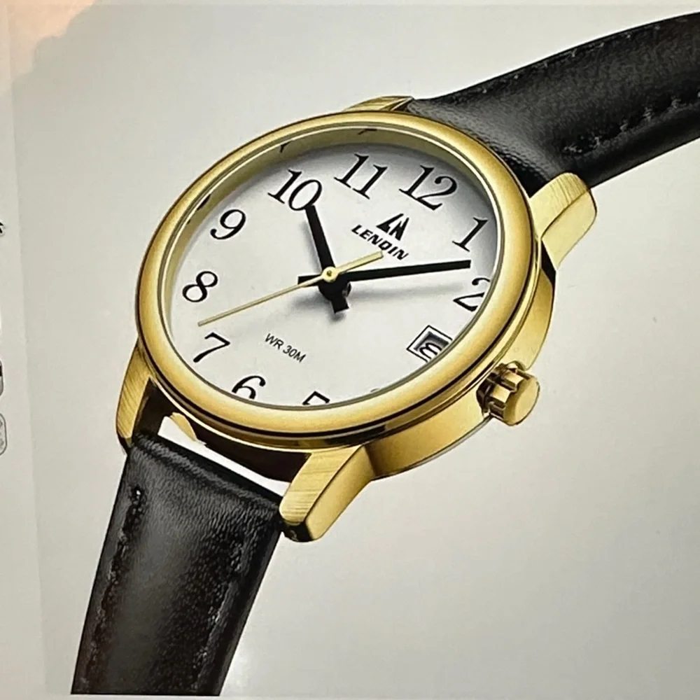 Women’s Classic Gold-Tone Round Watch with Black Leather Strap